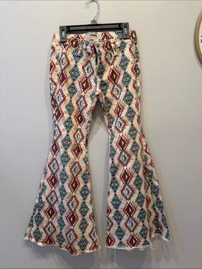 Kids Aztec Print Flare Jeans - Cream, Teal & Red